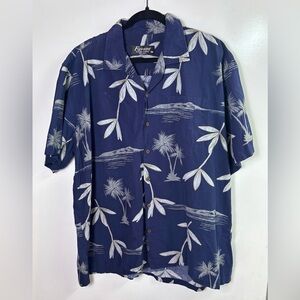 Favant 3XL Hawaiian Shirt Mens Navy Blue White Palm Tree Scenic Cotton Aloha